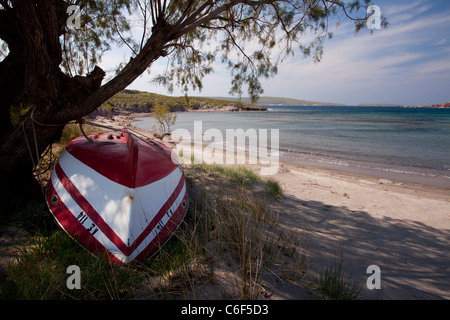 Peaceful sandy beach at Sigri (Sikri) on the remote west coast of Lesvos (Lesbos), Greece. Stock Photo