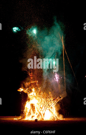 Green man festival wales burning fireworks Stock Photo