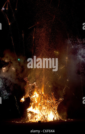 Green man festival wales burning fireworks Stock Photo