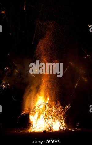 Green man festival wales burning fireworks Stock Photo