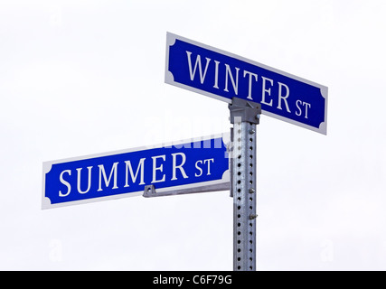 Summer winter street sign isolated on white background. Stock Photo