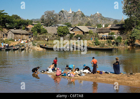 Village life in In Dein, Inle Lake, Myanmar (Burma) Stock Photo