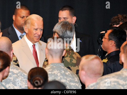 U.S. Vice President Joe Biden greeting to Japanese military personnel.