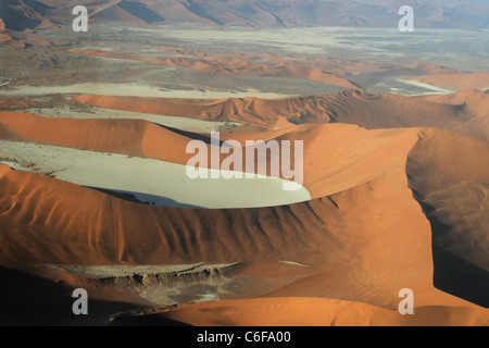 Aerial view of the Namib Desert in Namibia over Deadvlei Stock Photo