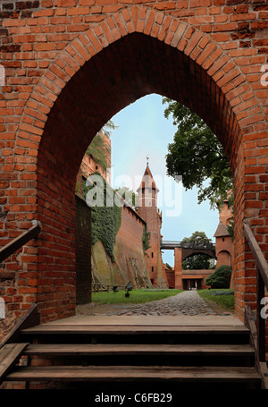 View of the Teutonic Order’s castle in Malbork, inner court. Stitched mosaic panorama in high resolution. Stock Photo