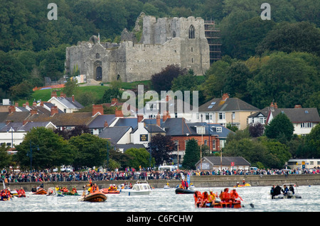 The annual Mumbles Raft Race in Swansea Bay which is held to help raise funds for the RNLI. Stock Photo