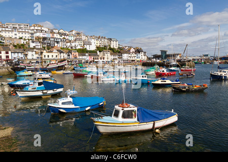 Small boats moored in Brixham harbour Stock Photo