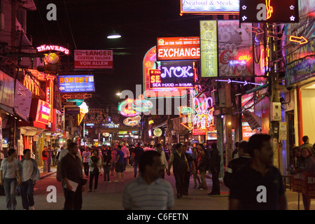 pattaya city walking street at night, many neon signs, banners for prostitution, Pattaya city, Thailand Stock Photo