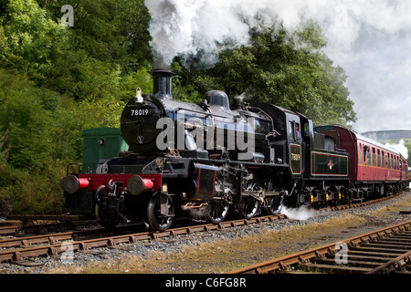 Second World War, BR Class 2MT steam train locomotive 78019  1948 Trains and Rolling Stock at the Opening of the Restored Line Kirkby Stephen East, Cumbria Stock Photo