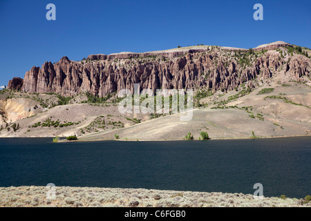 The Dillon Pinnacles and Blue Mesa Reservoir in Curecanti National Recreation Area Stock Photo