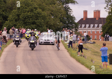 race leaders sweep through Richmond Park during the London Surrey Classic Cycle race Stock Photo