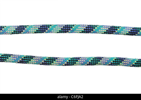 used blue and black climbing rope isolated on white Stock Photo