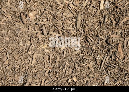 shredded wood chip mulch background texture Stock Photo