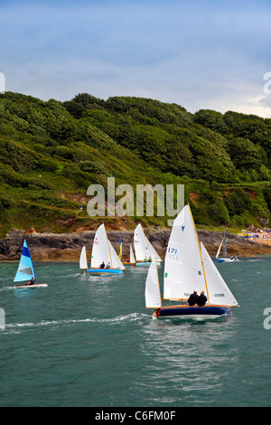 Salcombe yawl dinghies racing in the Salcombe Estuary, Devon, England, UK Stock Photo