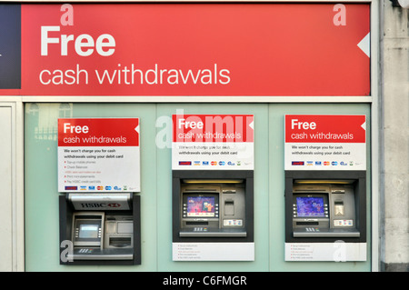 Free cash withdrawals at HSBC cash machines Stock Photo