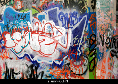 Graffiti on walls under the A316 flyover Hanworth, Surrey, England, UK Stock Photo