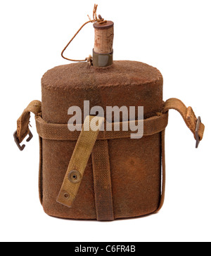 Vintage military canteen isolated on white background. Stock Photo