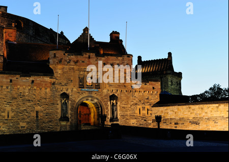 Edinburgh Castle entrance by night from Castle Esplanade, Edinburgh, Scotland Stock Photo