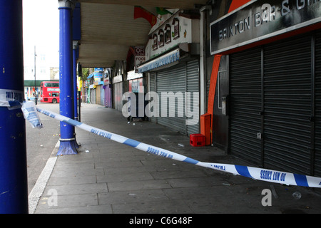 Atlantic Road in Brixton, London, cordoned off after the riots in August 2011 Stock Photo