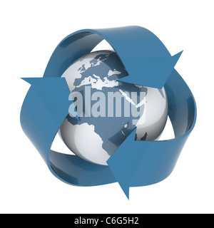 Flat Earth spehre in recyling box Stock Photo