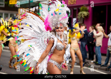 Samba school dancer at The Notting Hill Carnival, London, England, UK. Stock Photo