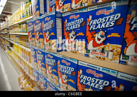 A display of Kellogg's Frosted Flakes in a supermarket in the Bronx in New York Stock Photo