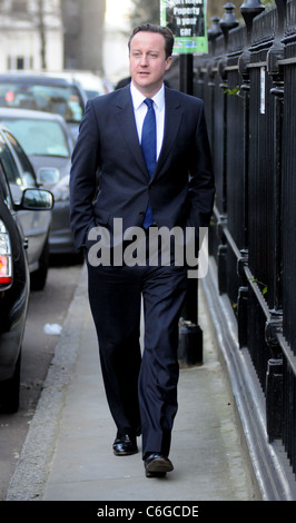 David Cameron makes his way home after taking his children to school London, England - 05.03.10 Stock Photo