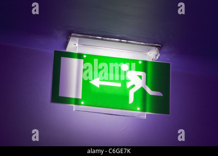 Emergency escape / exit sign, England Stock Photo