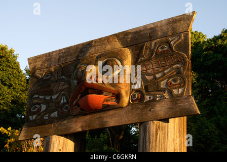 Haida mortuary board carving, Museum of Anthropology (MOA), Vancouver, British Columbia, Canada. Stock Photo