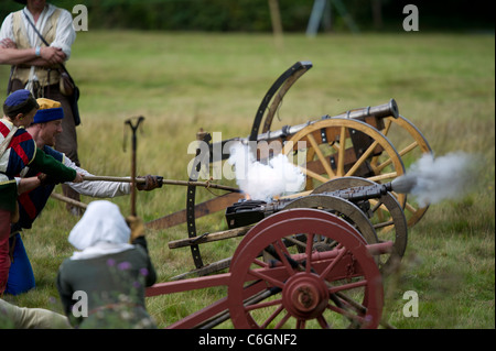 Display of medieval firearms and cannons by the Compagnie of Seint Barbara at the medieval festival held at Herstmonceux castle Stock Photo