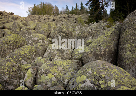 Vitosha stone river peculiar geomorphological phenomenon formed from granite in periglacial conditions. Mount Vitosha, Bulgaria Stock Photo