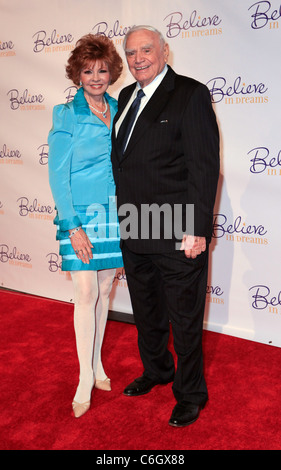 Ernest Borgnine and wife Tova Traesnaes Believe in Dreams Foundation Pre-Oscar Party at the Phantom Stage in Universal Studios Stock Photo
