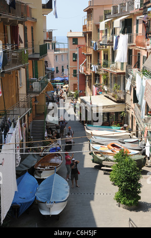 Manorola, one of the stunningly beautiful  Italian Cinque Terre villages and a UNESCO world heritage site. Stock Photo