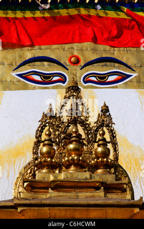 The stupa at Swayambhunath, the Monkey Temple, Kathamndu, Nepal Stock Photo