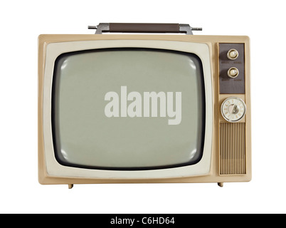 Vintage 1960's portable television isolated on white.