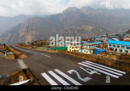 Lukla airport in the Himalayas, Nepal Stock Photo