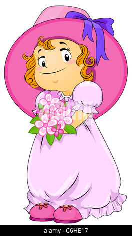 Illustration Featuring a Young Girl Carrying Flowers Stock Photo