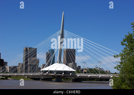 esplanade riel pedestrian bridge the forks Winnipeg Manitoba Canada Stock Photo