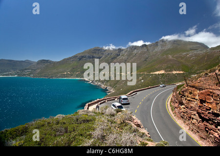 A view back to Cape Town over Hout Bay from the viewing site on Chapmans Peak Drive Stock Photo
