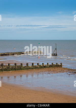 Beach at Low Tide at Clacton on Sea, Essex, England Stock Photo