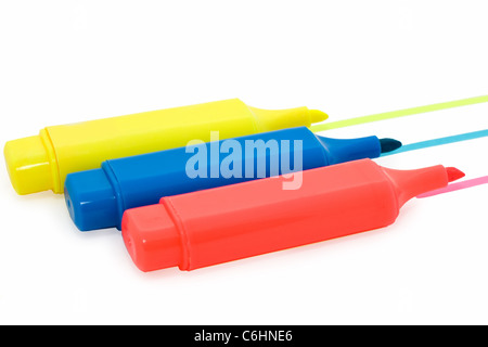 three markers on white background Stock Photo