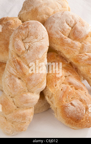 Homemade plaited bread rolls Stock Photo