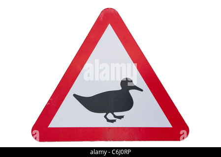 Caution Ducks Crossing Road Sign UK Traffic Signs Stock Photo