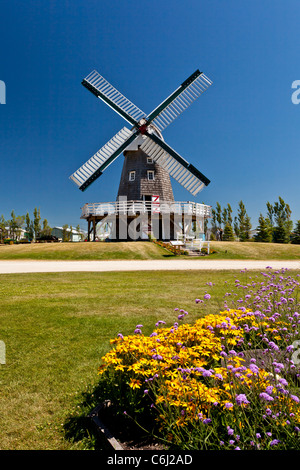 A windmill used for grinding grain into flour at the Mennonite Heritage ...