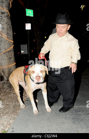 Shorty Rossi star of 'Pit Boss' outside Madeos restaurant with his dog Hercules Los Angeles, California - 17.02.10 Stock Photo