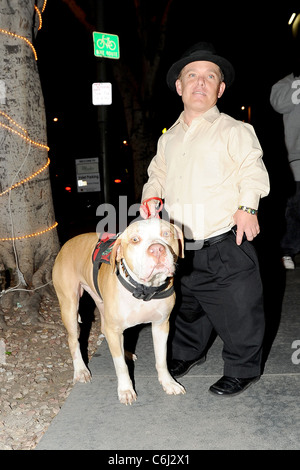 Shorty Rossi star of 'Pit Boss' outside Madeos restaurant with his dog Hercules Los Angeles, California - 17.02.10 Stock Photo