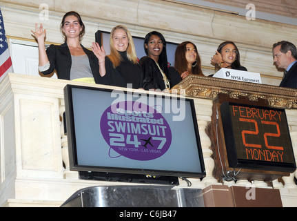 Sports Illustrated Swimsuit models Hilary Rhoda, Genevieve Morton, Jessica White, Jessica Gomes and Irina Shayk with SI Stock Photo