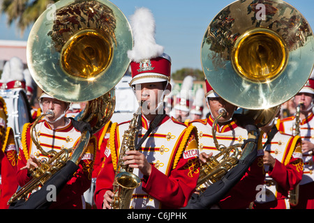 Marching band in the Fiesta Bowl Parade, Phoenix, Arizona, USA Stock Photo