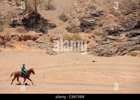 Horse rider in desert landscape Stock Photo