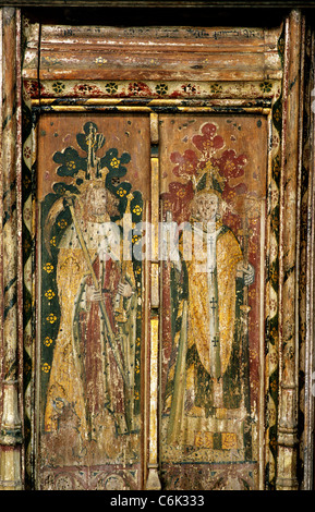 Sparham, Norfolk. Rood screen, St. Walstan of Bawburgh and St. Thomas of Canterbury Archbishop Becket English screens paintings Stock Photo